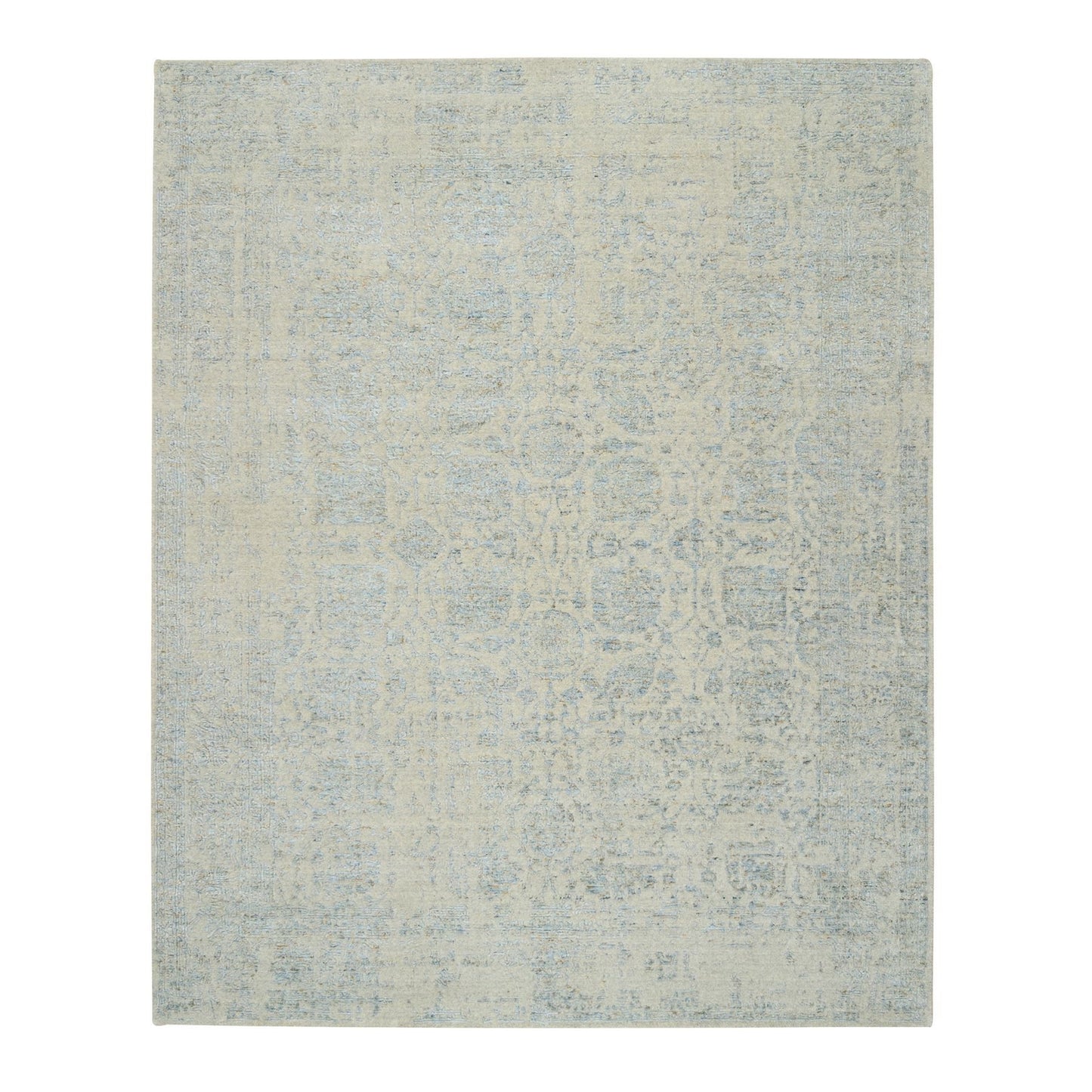 8'1"X10' Gray Jacquard Hand Loomed Wool And Silk Tebraz Design Rug