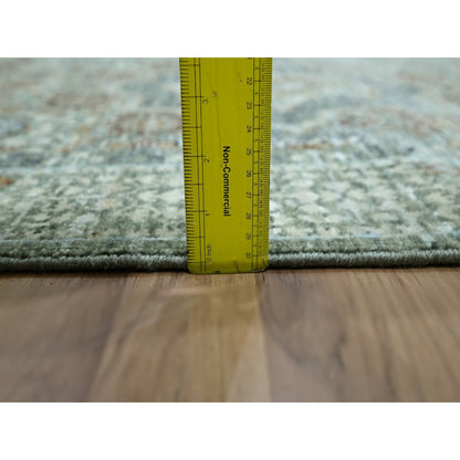 3'1"X5' Mint Green Hand Knotted Rug Pure Wool Pre Historic Mamluk Design