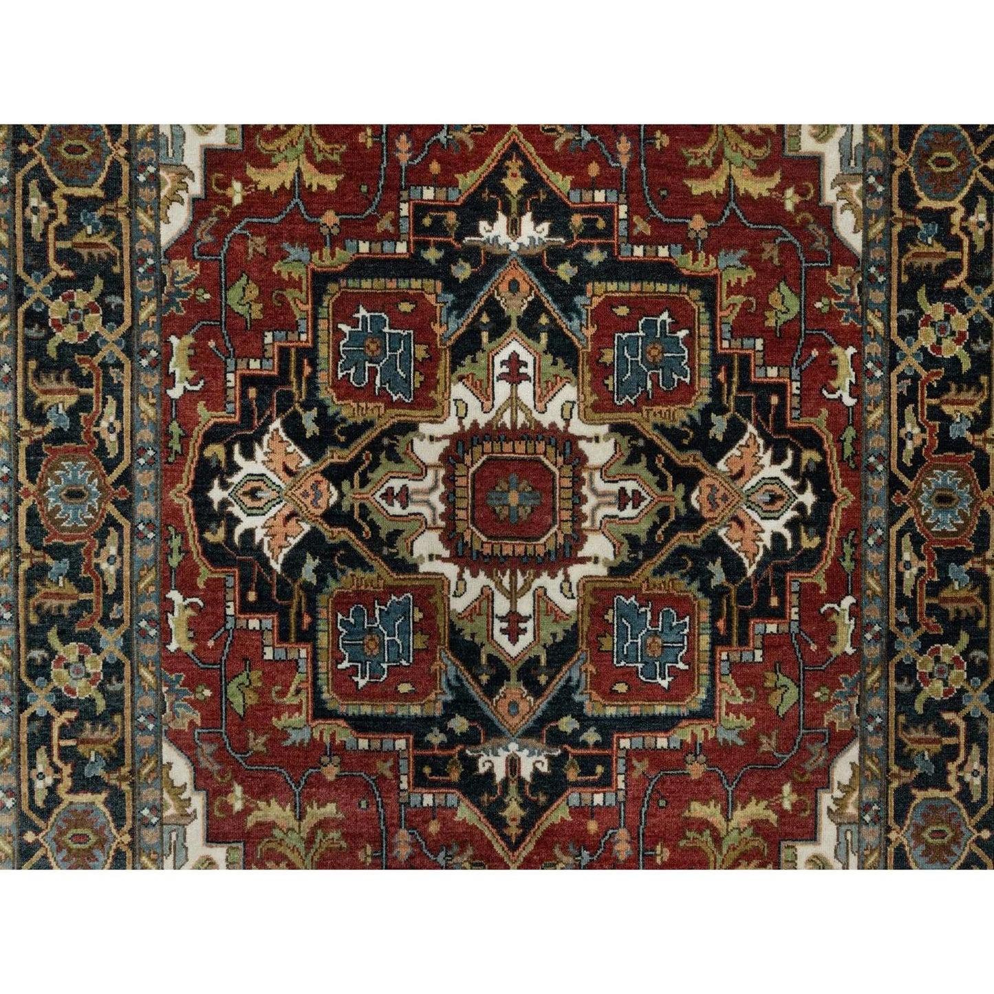 5'X7'2" Red Hand Knotted Wool Rug Antiqued Fine Heris Revival Oriental