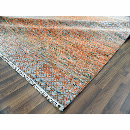 9'10"X13'10" Orange Hand Knotted Modern Chiaroscuro Collection Wool Rug
