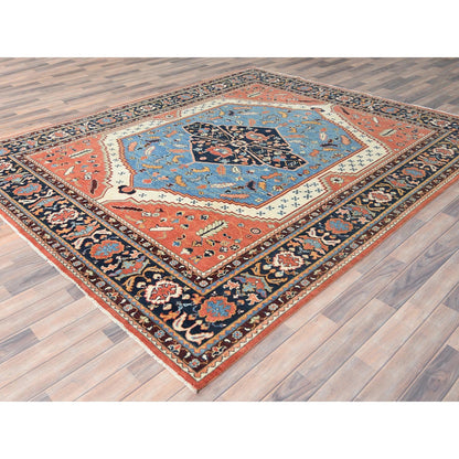 8'X9'6" Coral Orange Afghan Peshawar Heris Wool Hand Knotted Rug