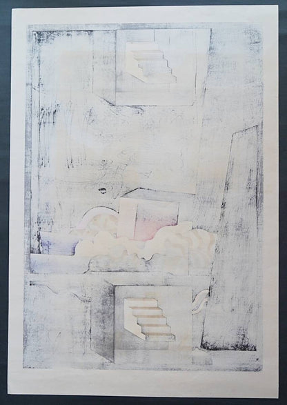 Akira Kurosaki Signed Woodblock Print Modern Art of Darkness Composition