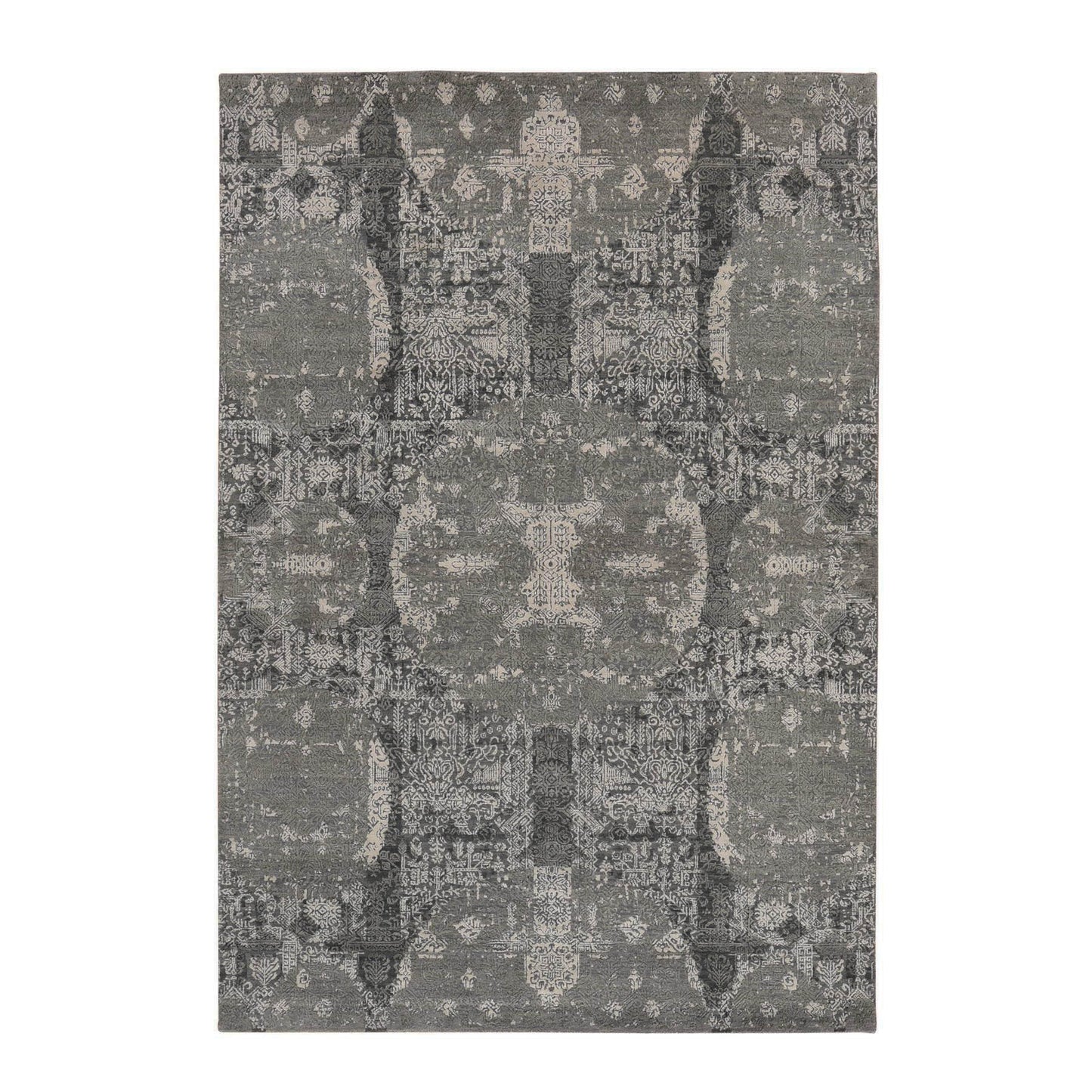 6'1"X9'2" Sonic Gray Jewelry Design Wool And Silk Hand Knotted Modern Rug