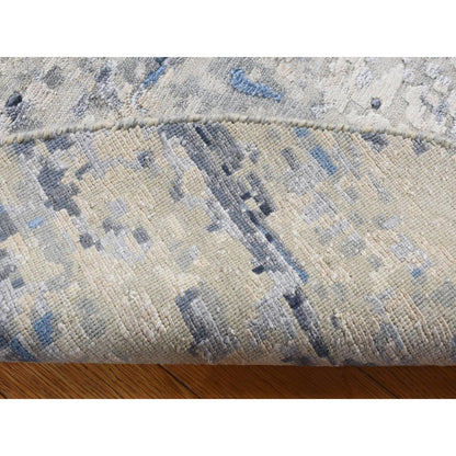6'X6' Blue Broken Mosaic Design Wool And Silk Hand Knotted Round Rug