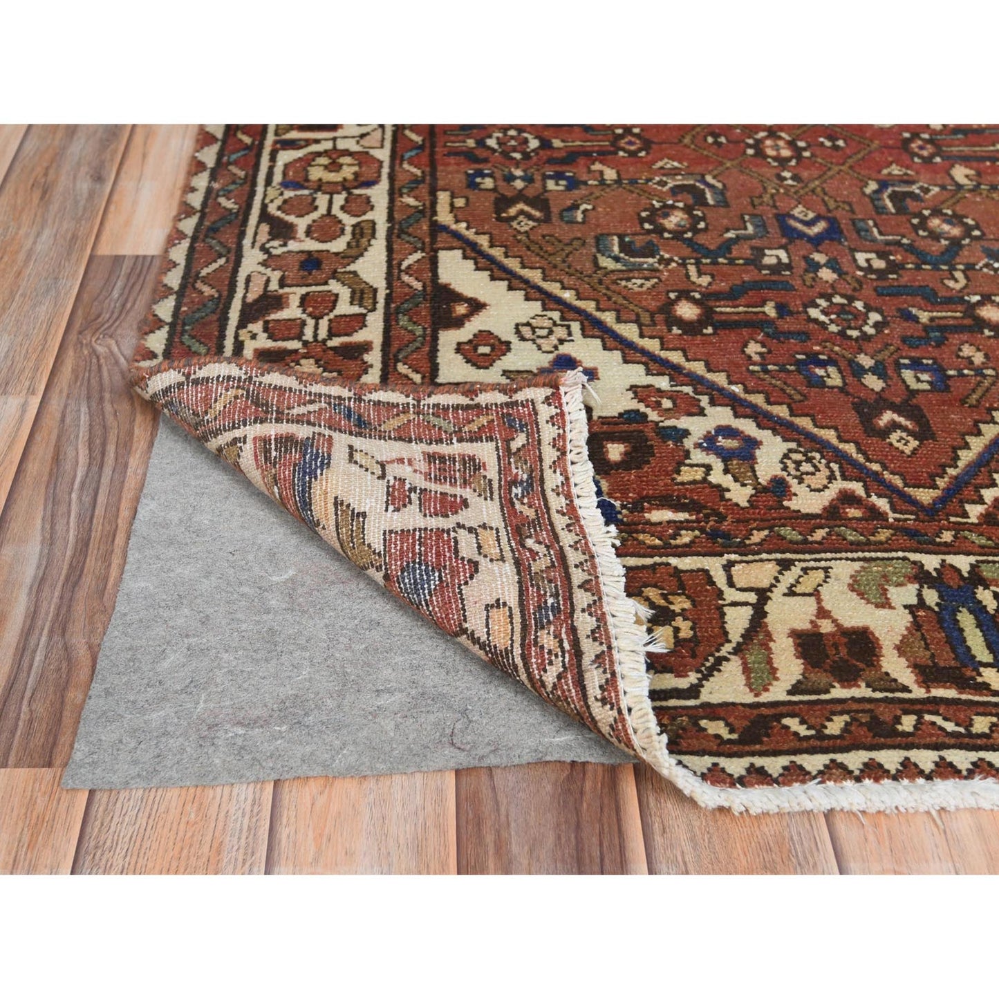 3'7"X9'10" Brown Vintage Farsian Worn Wool Hand Knotted Wide Runner Rug