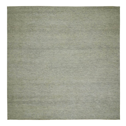 Rug 12'x12' Ivory Wool Modern Square Grass Design Hand Knotted Oriental