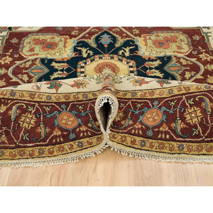 10'X10' Ivory Heris Re-Creation Hand Knotted Wool Round Oriental Rug