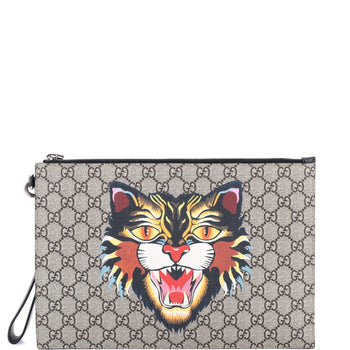 Gucci Zipped Pouch Angry Cat Gg Coated Canvas Large