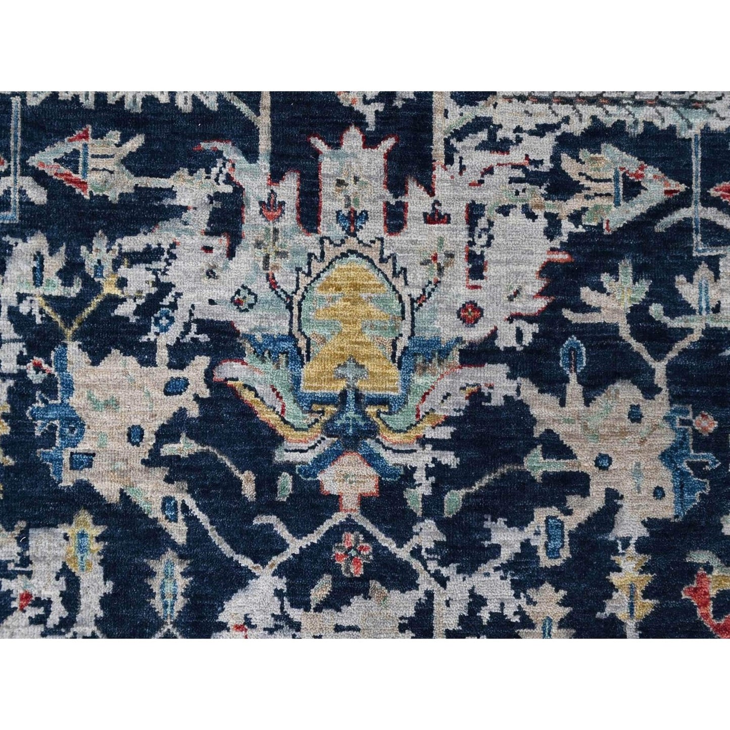 Hand Knotted Wool Rug 8'x9'10" Denim Blue Heris All Over Broken Design