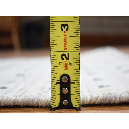 2'7"X8'1" Ivory Pure Silk With Wool Hand Knotted Modern Runner Rug