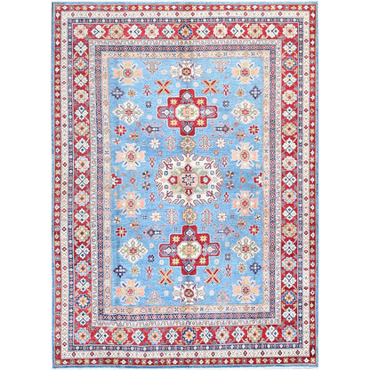 8'9"X12'1" Blue Kazak With Medallions Design Hand Knotted Soft Wool Rug