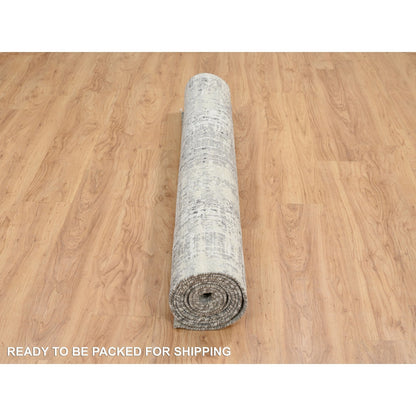 6'X11'10" Gray Wool Hand Knotted Modern Design Gallery Size Runner Rug