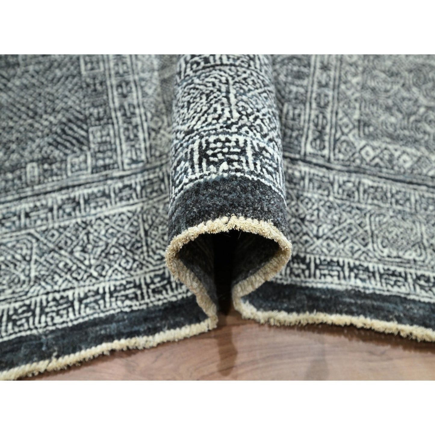 8'10"X12' Charcoal Gray Hand Knotted Wool Rug Garden Design Tone On Tone