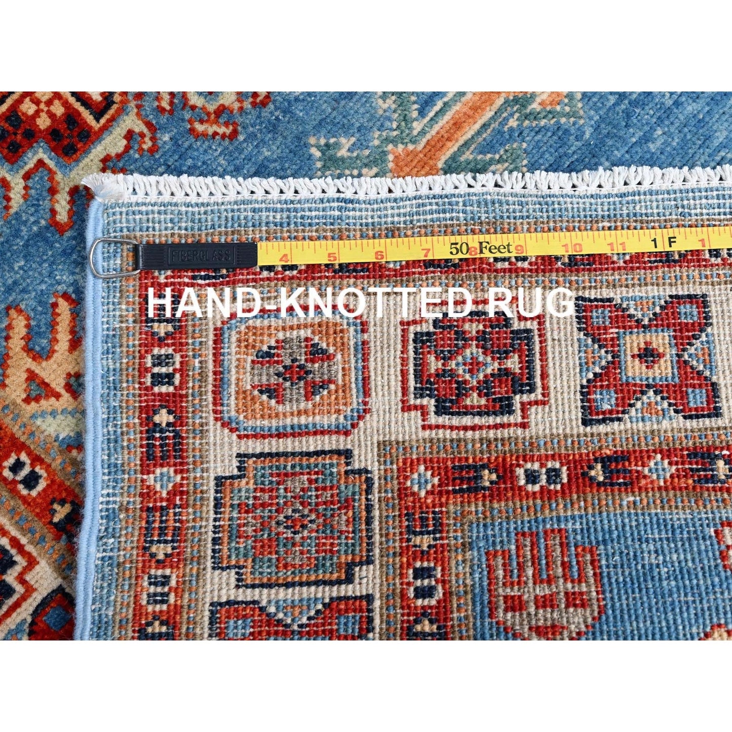2'10"X9'7" Jelly Bean Blue Special Kazak Hand Knotted Wool Runner Rug