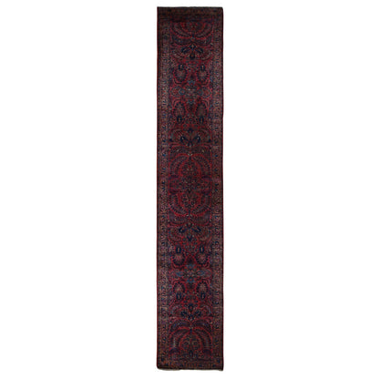 2'2"X13'1" Red Antique Zoroastrian Saroogh Hand Knotted Wool Runner Rug