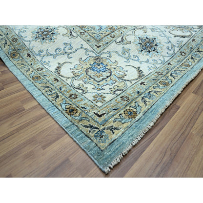 10'X13'10" Blue Hand Knotted Agra Shah Abbas Flower Vines Design Wool Rug