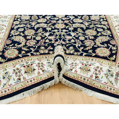 6'1"X9' Big Stone Blue Nain Flower Design Hand Knotted Wool Oriental Rug