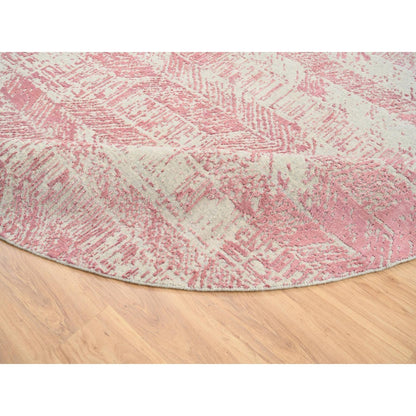 10'X10' Rose Pink Wool And Art Silk Jacquard Hand Loomed Round Rug