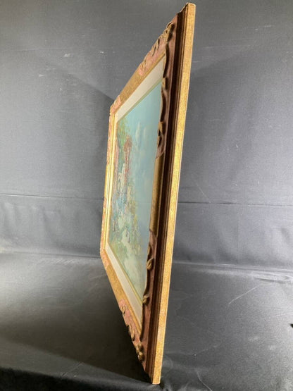 Large Framed Oil Painting Garden Flower Sanzone Signed Italian Landscape