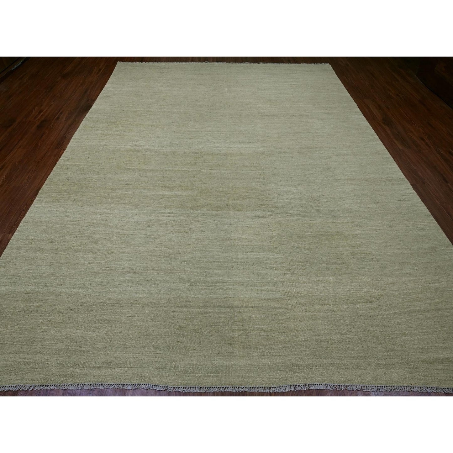 9'1"X12' Swamp Green Solid Design Hand Woven Afghan Hand Spun Wool Rug