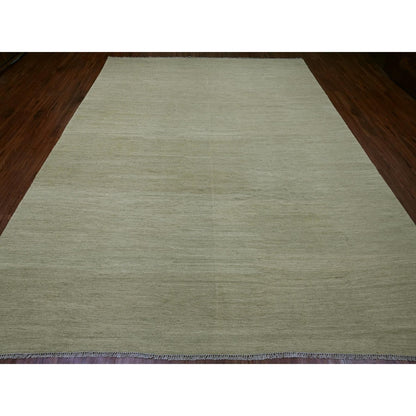 9'1"X12' Swamp Green Solid Design Hand Woven Afghan Hand Spun Wool Rug