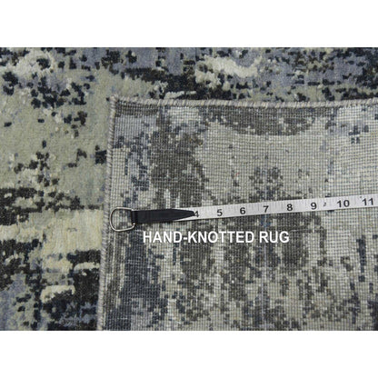 2'6"X8'3" Gray Abstract Design Wool And Silk Hand Knotted Runner Rug