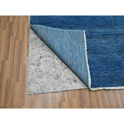 9'X12' Imperial Blue Modern Grass Design Hand Knotted Wool And Silk Rug