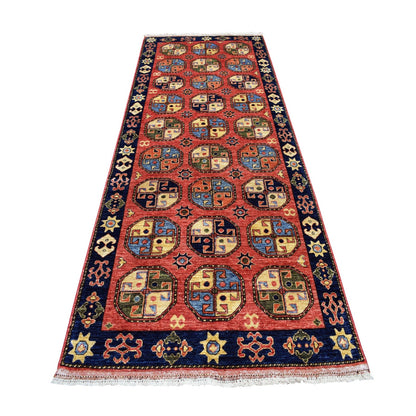 4'X10'2" Afghan Turkoman Ersari Wide Runner Tekke Design Hand Knotted Rug