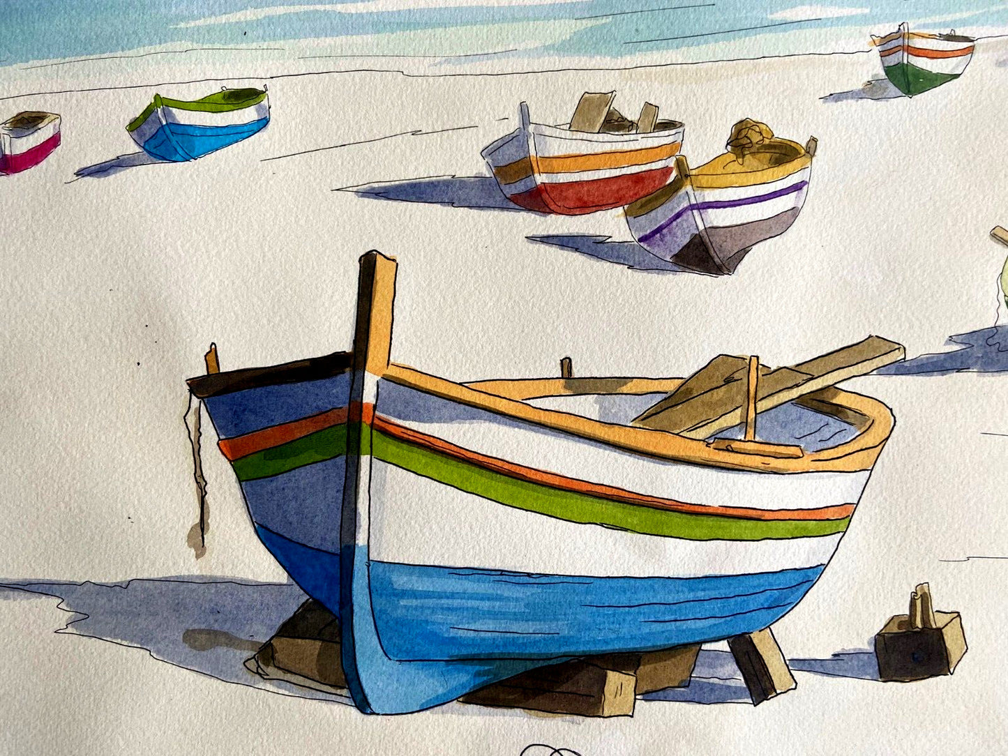 Aldo Riso "Fishermen'S Boats" - Cm 60X80 - Hand Painted Authenticated - Signed