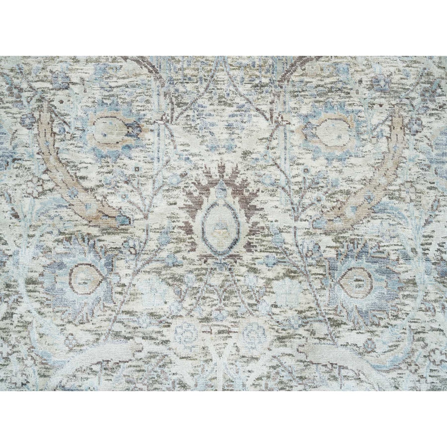 3'3"x5' Ivory Sickle Leaf Design Silk & Wool Hand Knotted Oriental Rug