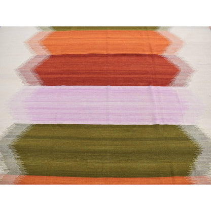 10'X14'7" Ivory Wool Flat Weave Durie Kilim Hand Woven Reversible Rug