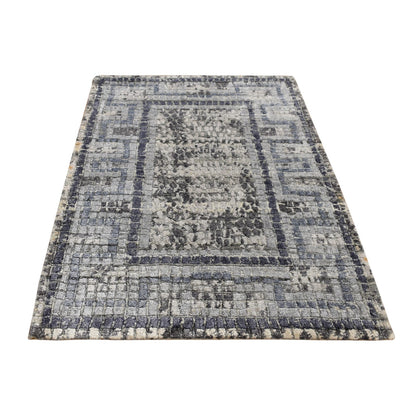 2'3"X3'2" Gray Silken Roman Mosaic Design Hand Knotted Sample Rug