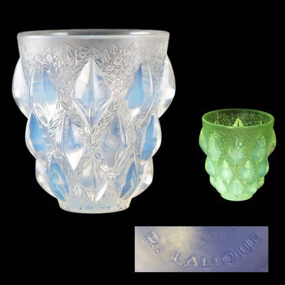 Rene Lalique Lampions Opalescent Glass Vase R. Lalique Signed W/ Box (1931)