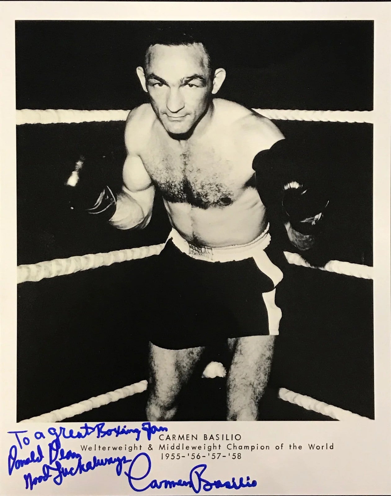 Carmen Basilio Autographed Black & White Boxing