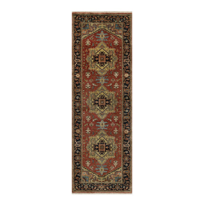 2'7"X7'10" Red New Zealand Wool Heris Revival Hand Knotted Runner Rug