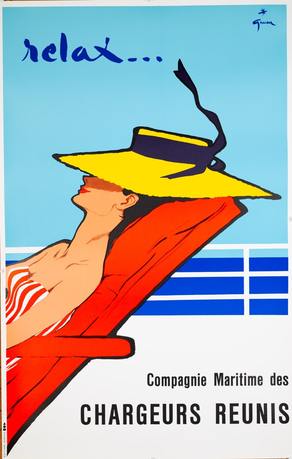 Linen Ren Gruau Relax Poster Chargeurs Runis 1970S Printing On