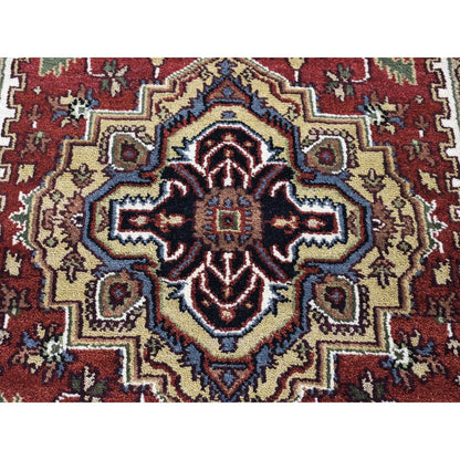 3'10"X6'1" Rich Red, Heris Revival, Hand Knotted Pure Wool, Oriental Rug