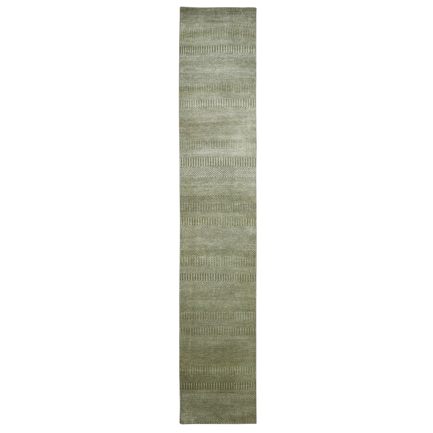 2'5"X13'6" Gray Modern Grass Design Hand Knotted Wool And Silk Runner Rug