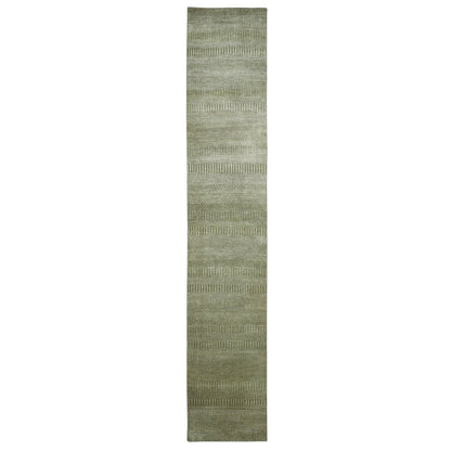 2'5"X13'6" Gray Modern Grass Design Hand Knotted Wool And Silk Runner Rug