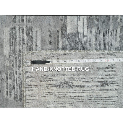 3'X5'1" Gray Modern Design Hand Spun Undyed Natural Wool Hand Knotted Rug