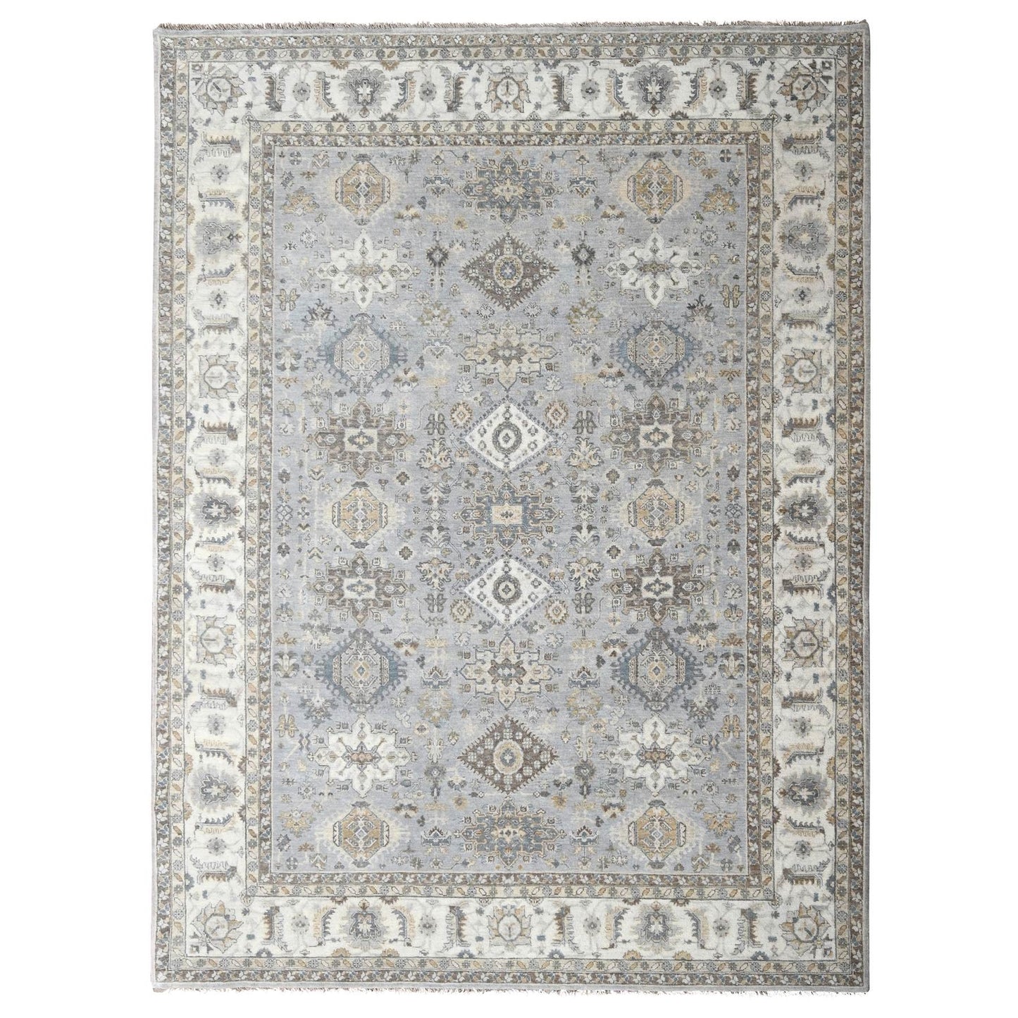 9'X11'10" Oxford Gray Hand Knotted Karajeh Design Soft Wool Oriental Rug