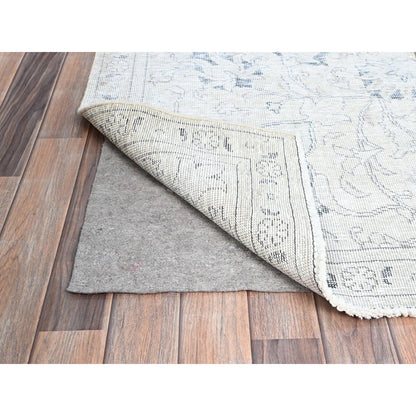 2'6"X10' White Fragment Old Tebraz Hand Knotted Worn Pure Wool Runner Rug
