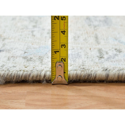 2'7"X8'2" Ivory Hand Knotted Sickle Leaf Design Silk/Wool Runner Rug