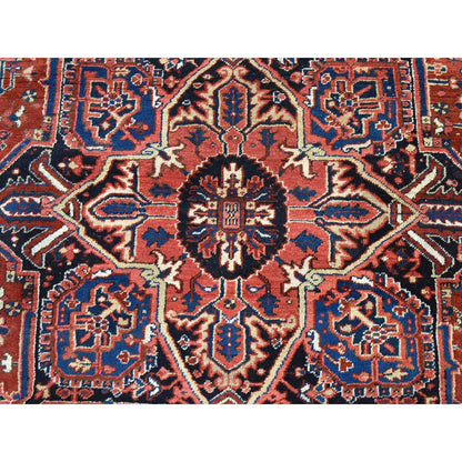 8'X11'3" Crimson Red Antique Zoroastrian Heris Pure Wool Hand Knotted Rug