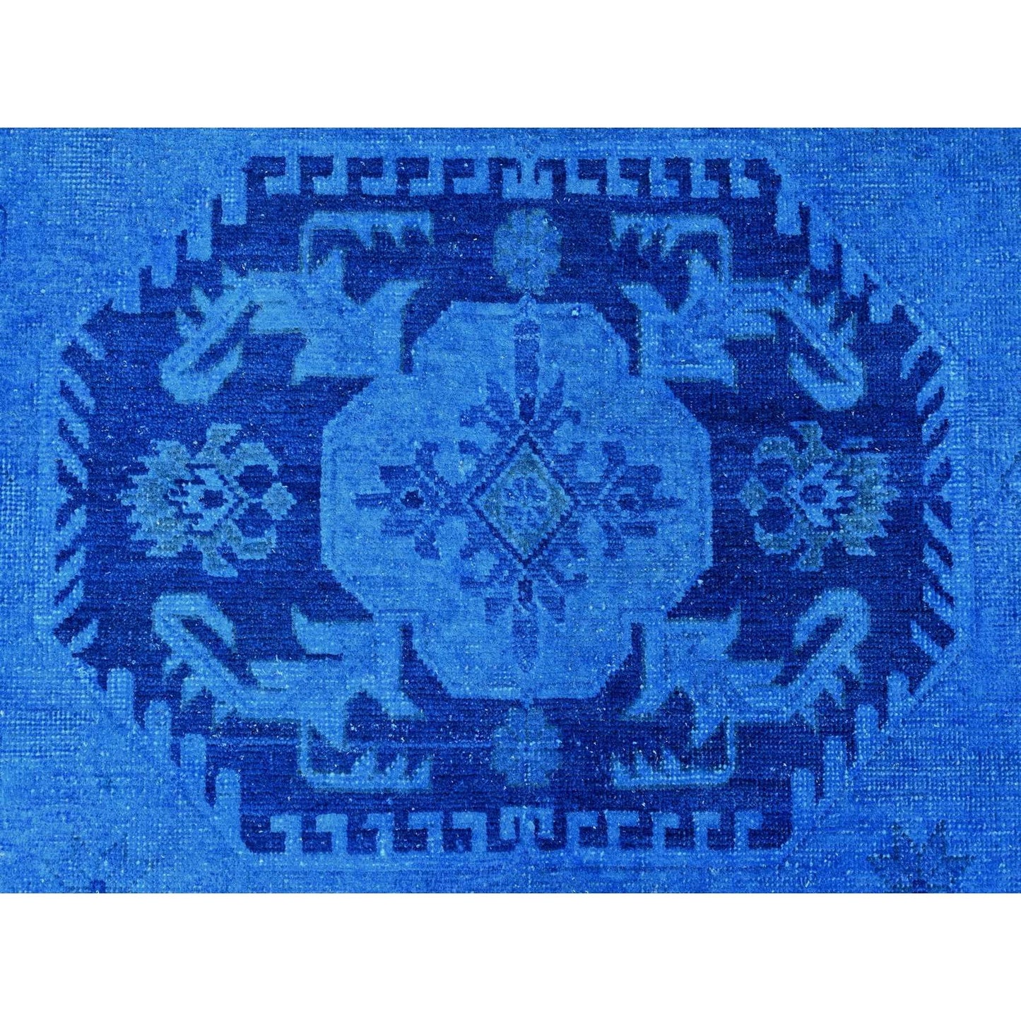 Rug 8'8"x11'9" Blue Hand Knotted Overdyed Kazak Geometric Design All Wool