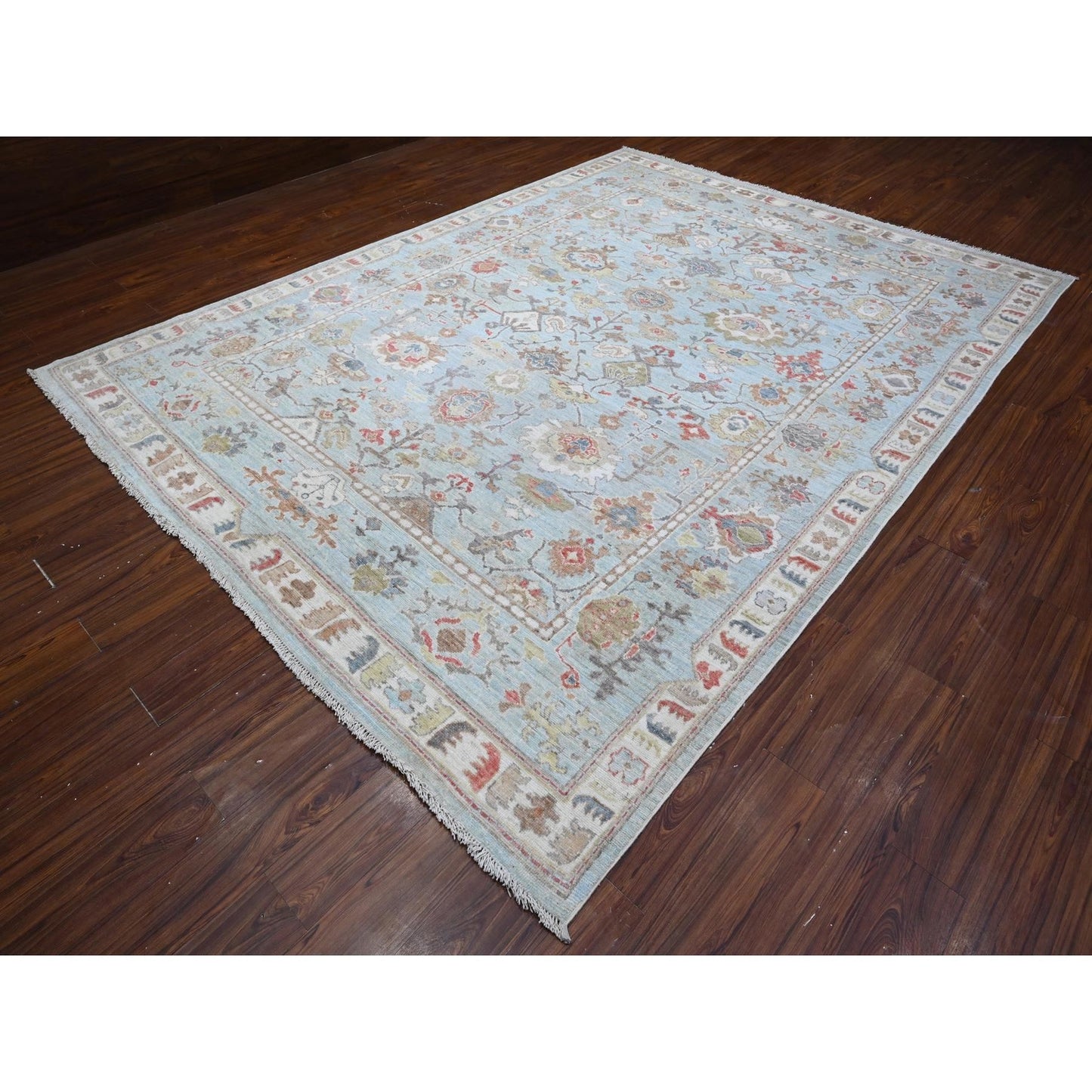 8'10"X12' Iceberg Blue Hand Knotted Afghan Angora Oushak Oriental Rug