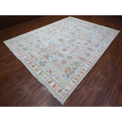 8'10"X12' Iceberg Blue Hand Knotted Afghan Angora Oushak Oriental Rug