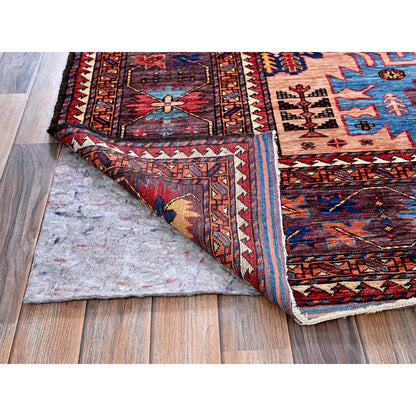 8'3"X10'6" Peach Afghan Caucasian Design Revival Hand Knotted Soft Wool Rug