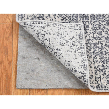 2'5"X5'10" Black Hand Loomed Mamluk Design Wool And Art Silk Runner Rug