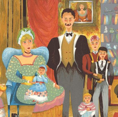 Multico LEE DUBIN Family Portrait SIGNED 22.5" x 24.25" Lithograph 1985 Folk Art